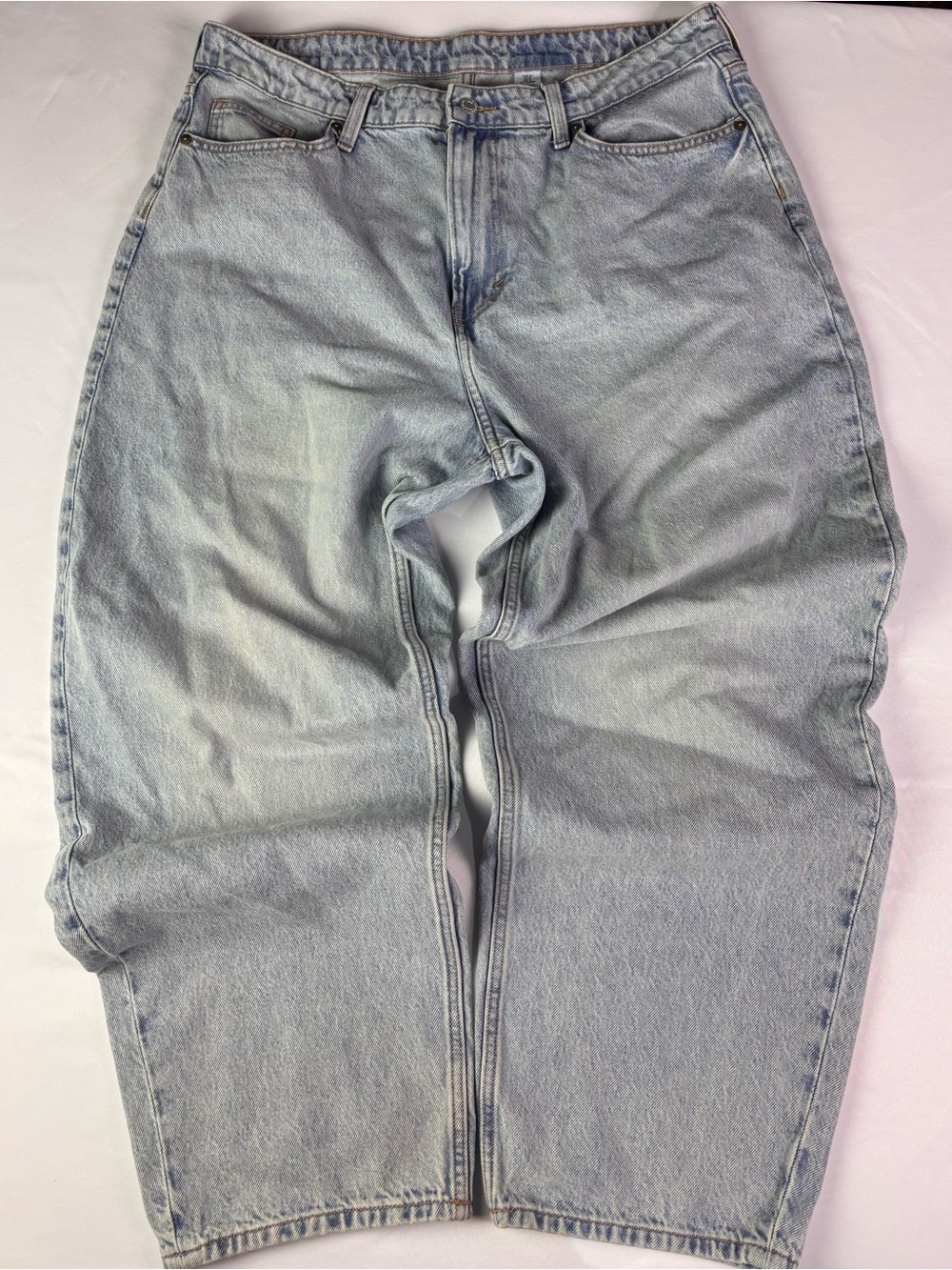 &Denim H&M Women’s Barrel Leg Jeans Size 14 Light Wash High Rise Curved Denim